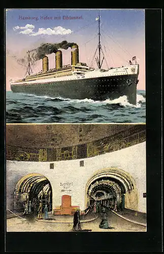 AK Hamburg-St. Pauli, Elbtunnel, Dampfer Imperator