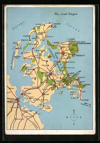 AK Bergen, Landkarte der Insel Rügen