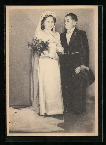 AK Liliput-Ehepaar Alfred und Mia Raubach, Hochzeitsfoto