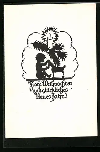 AK Kind mit Spielzeug zu Weihnachten, Scherenschnitt