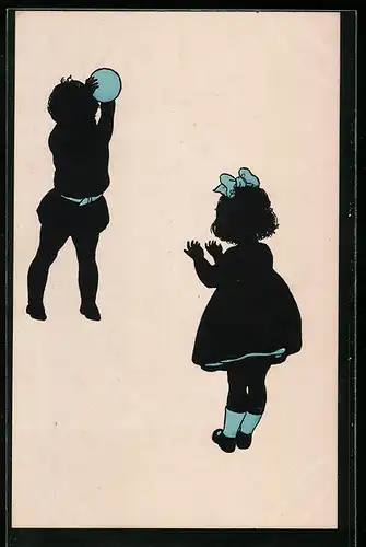 AK Kinder beim Ballspiel, Scherenschnitt