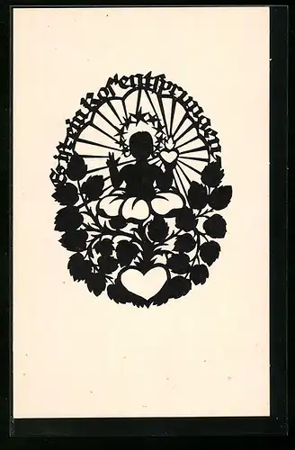 AK Mädchen in einer Blume, Scherenschnitt