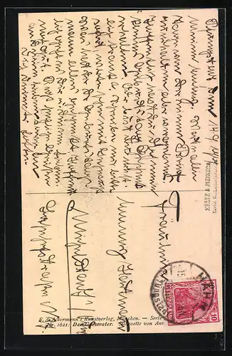 AK Mädchen beschenken einen alten Mann, Scherenschnitt