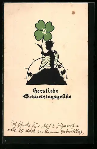 AK Junge mit grossem Kleeblatt, Scherenschnitt