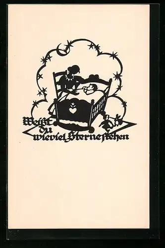 AK Mutter mit Kind in der Wiege, Scherenschnitt