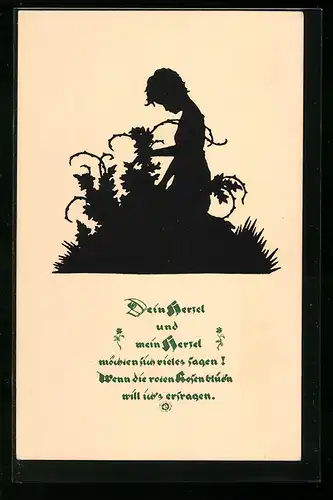 AK Kind mit dornigen Rosen, Scherenschnitt