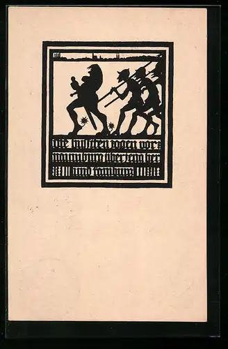 AK Ritter führt Soldaten, Scherenschnitt