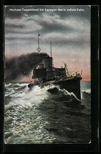 AK Hochsee-Torpedoboot bei bewegter See in vollster Fahrt