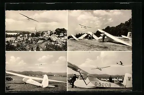 AK Oerlinghausen, Segelflugzeuge über der Berg- und Segelfliegerstadt und am Boden