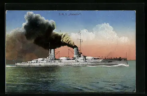 AK Kriegsschiff SMS Kaiserin macht Fahrt
