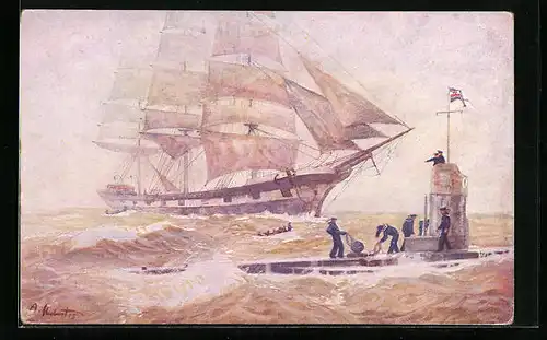 Künstler-AK Deutsches U-Boot versenkt feindlichen Segler