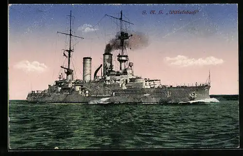 AK Kriegsschiff SMS Wittelsbach macht Fahrt