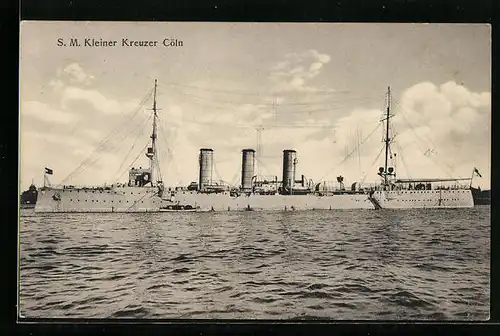 AK Kriegsschiff S. M. Kleiner Kreuzer Köln in Fahrt, 1914 im Seegefecht bei Helgoland gesunken