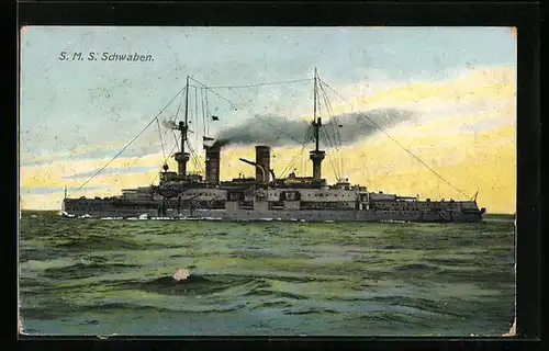 AK Kriegsschiff SMS Schwaben auf See