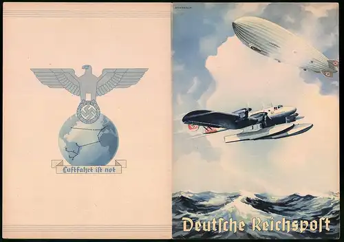 Telegramm Deutsche Reichspost, 1939, Wasserflugzeug der Lufthansa mit Zeppelin, , Entwurf: Meerwald