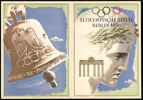 Telegramm XI. Olympische Spiele Berlin 1936, Entwurf: Stanzig, Brandenburger Tor, Reichsadler, Olympiaglocke