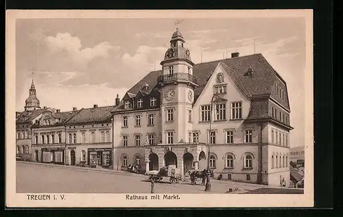AK Treuen i. V., Rathaus mit Markt