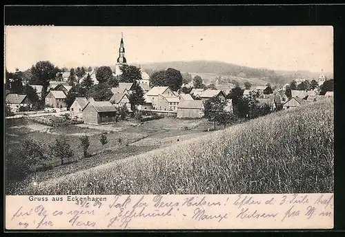 AK Eckenhagen, Totalansicht mit Kirchturm