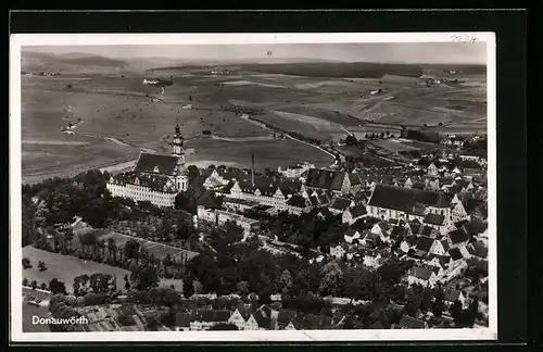 AK Donauwörth, Totalansicht mit Kirche aus der Vogelschau