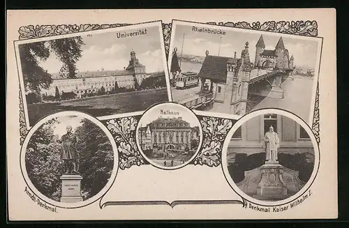 AK Bonn, Universität, Rathaus, Denkmal Kaiser Wilhelm I., Arndt-Denkmal