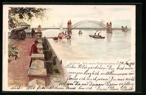 Lithographie Bonn, Die neue Rheinbrücke