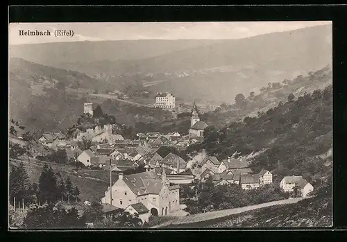 AK Heimbach /Eifel, Ortsansicht in hügeliger Landschaft