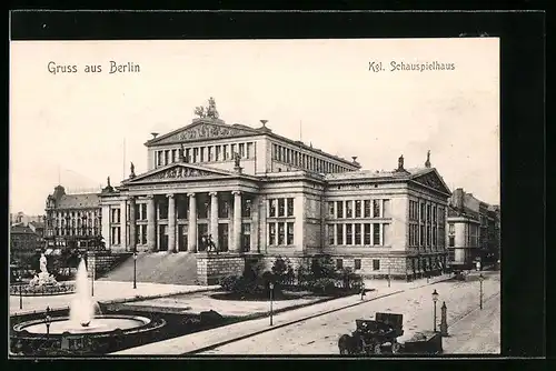 AK Berlin, Kgl. Schauspielhaus mit Springbrunnen am Gendarmenmarkt