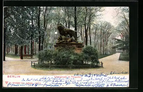 AK Berlin, Denkmal, Löwengruppe im Tiergarten