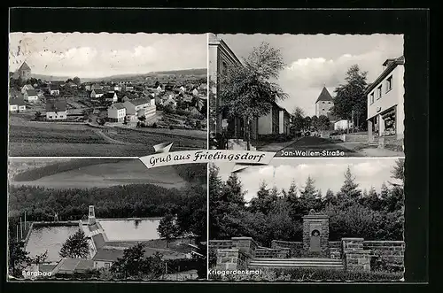 AK Frielingsdorf, Jan-Wellem-Strasse, Kriegerdenkmal, Bergbad