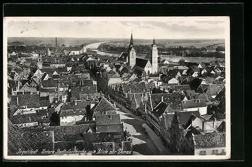 AK Ingolstadt, Untere Stadtpfarrkirche mit Blick zur Donau