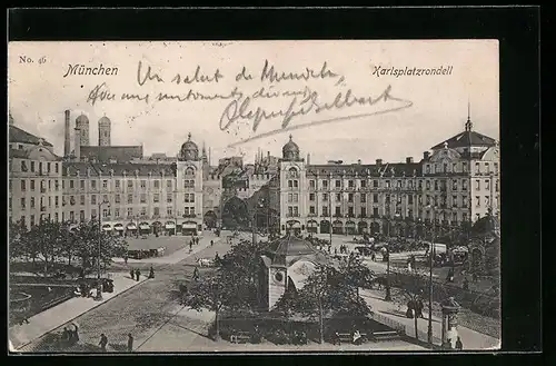 AK München, Passanten auf dem Karlsplatzrondell
