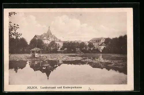 AK Jülich, Blick über den See auf das Landratsamt u. Kreissparkasse