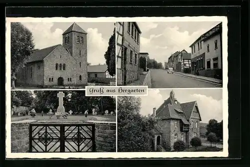 AK Hergarten /Eifel, Gasthof und Kaufhaus Jos. Kühl, Kirche