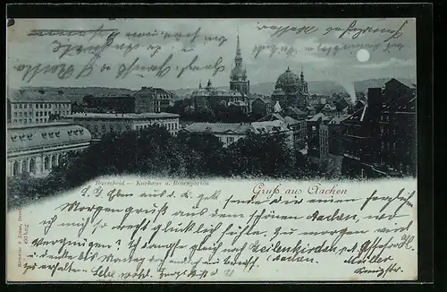 Mondschein-AK Aachen, Kurhaus und Rosengarten