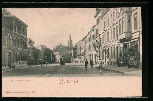 AK Burtscheid, Kurbrunnenstrasse mit Passanten und Strassenbahn