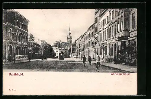 AK Burtscheid, Strassenbahn in der Kurbrunnenstrasse