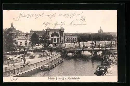 AK Berlin-Tiergarten, Lehrter Bahnhof und Moltkebrücke