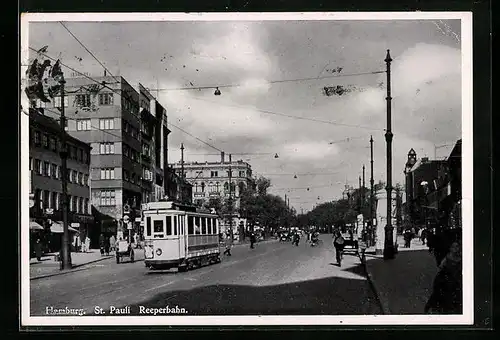AK Hamburg-St. Pauli, Reeperbahn mit Strassenbahn
