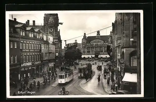 AK Erfurt, Anger mit Strassenbahnen