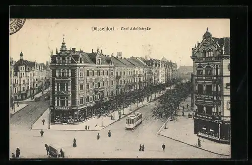 AK Düsseldorf, Graf Adolfstrasse mit Geschäften und Strassenbahn
