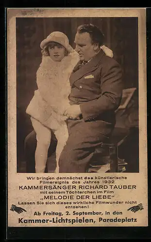 AK Opernsänger Richard Tauber mit seiner Tochter im Film Melodie der Liebe