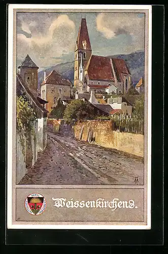 Künstler-AK Deutscher Schulverein Nr. 162: Weissenkirchen, Strassenpartie mit Blick zur Kirche
