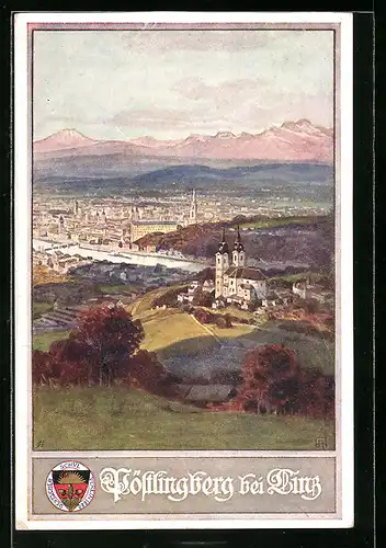 AK Deutscher Schulverein Nr. 397: Linz, Blick auf den Pöstlingberg