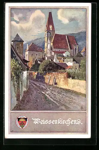 AK Deutscher Schulverein Nr. 162: Weissenkirchen, Strassenpartie mit Kirchblick