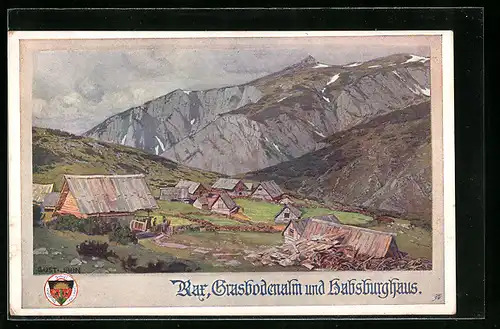 AK Deutscher Schulverein Nr. 524: Rax, Grasbodenalm und Habsburghaus