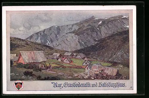 AK Deutscher Schulverein Nr. 524: Rax, Grasbodenalm und Habsburghaus