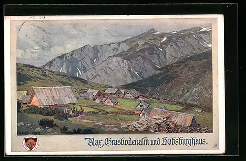 AK Deutscher Schulverein Nr. 524: Rax, Grasbodenalm und Habsburghaus