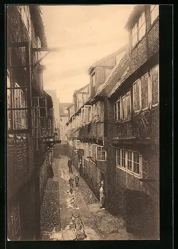 AK Alt-Hamburg, Pelikangasse mit Passanten