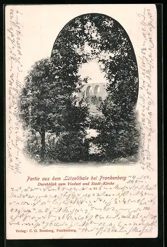 AK Frankenberg, Durchblick auf Viaduct und Stadt-Kirche