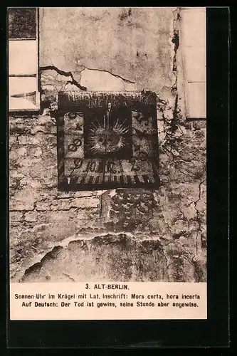 AK Berlin-Tiergarten, Sonnen-Uhr im Krögel mit lateinischer Inschrift